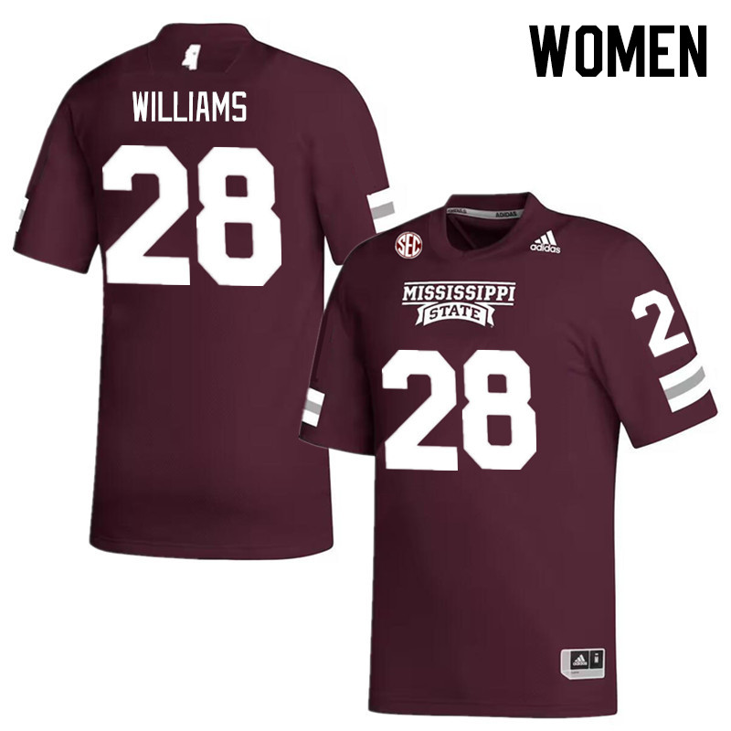 Women #28 Brinston Williams Mississippi State Bulldogs College Football Jerseys Stitched Sale-Maroon